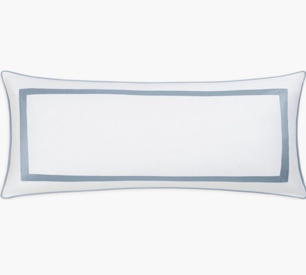 Matouk Louise Piqué Lumbar Pillow Cover White Hazy Blue Trim NEW $450
